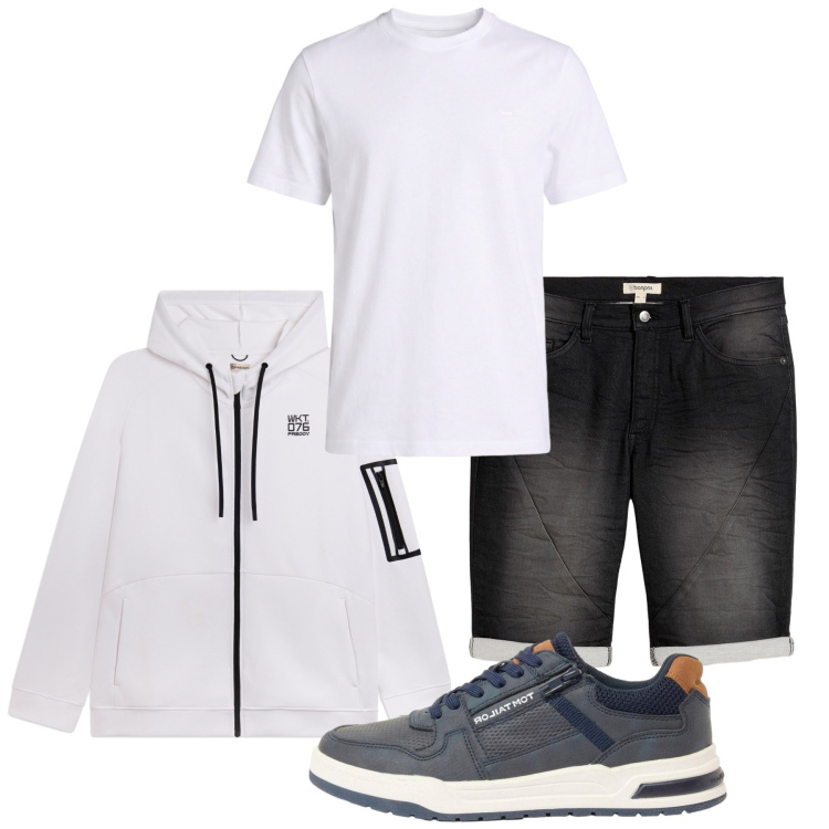 Outfit uomo - Total look #2450667. Stile Casual per Tutti i giorni. Abbinamento con bermuda, sneakers, t-shirt, felpe con cappuccio.