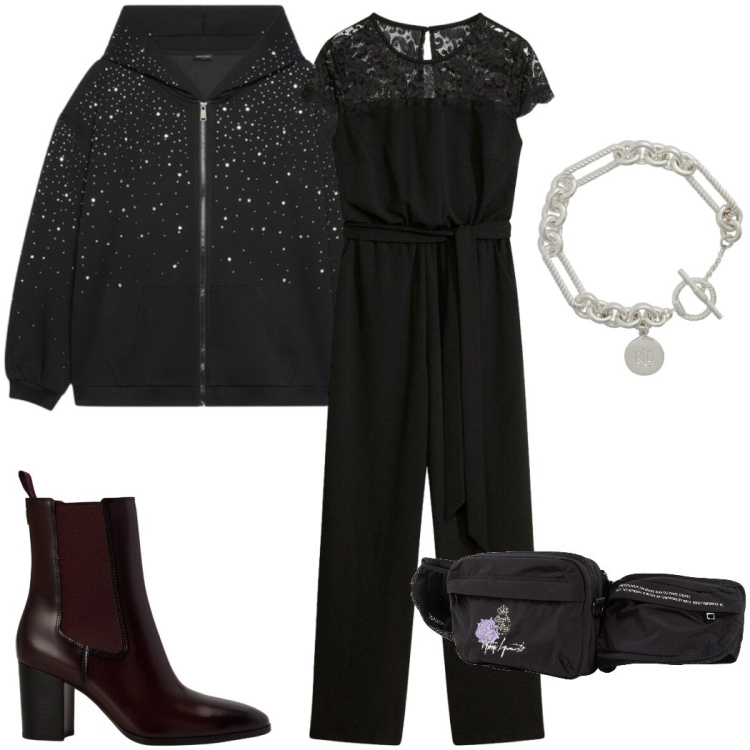 Outfit donna - Total look #2450686. Stile Sporty chic per Tutti i giorni. Abbinamento con marsupi, tute, felpe con cappuccio, braccialetti, stivaletti.