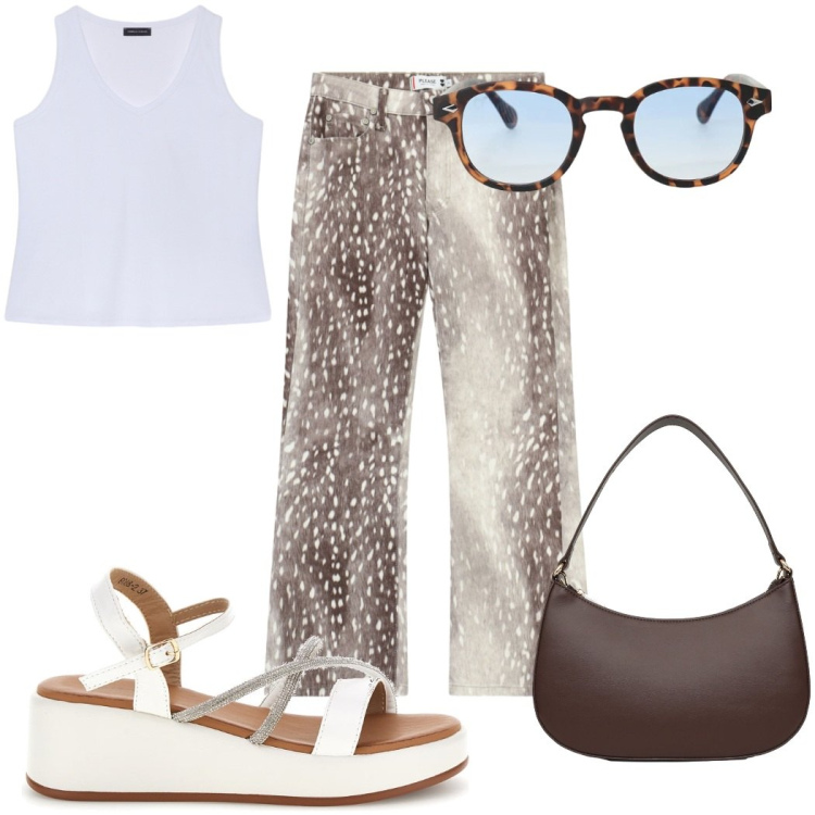 Outfit donna - Total look #2450693. Stile Trendy per Tutti i giorni. Abbinamento con borse a tracolla, pantaloni, occhiali da sole, canottiere, sandali.