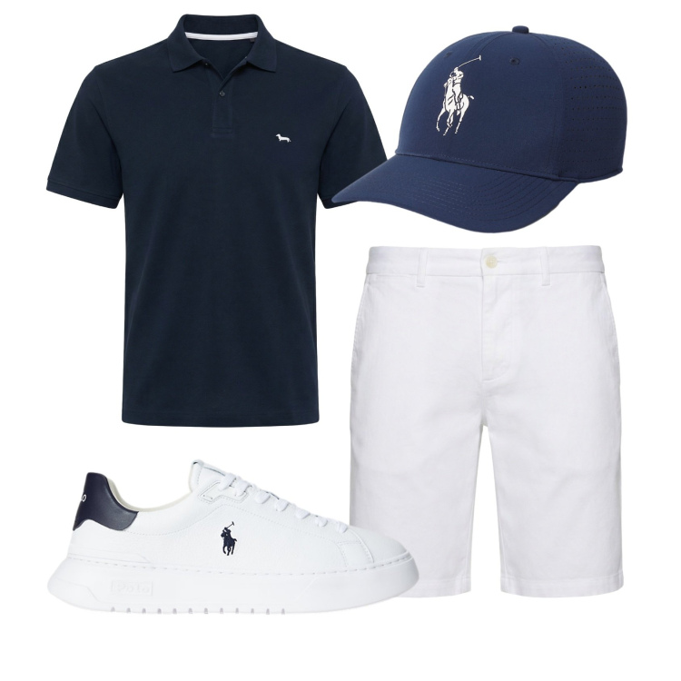 Outfit uomo - Total look #2450709. Stile Casual per Tutti i giorni. Abbinamento con bermuda, polo, sneakers, cappelli.