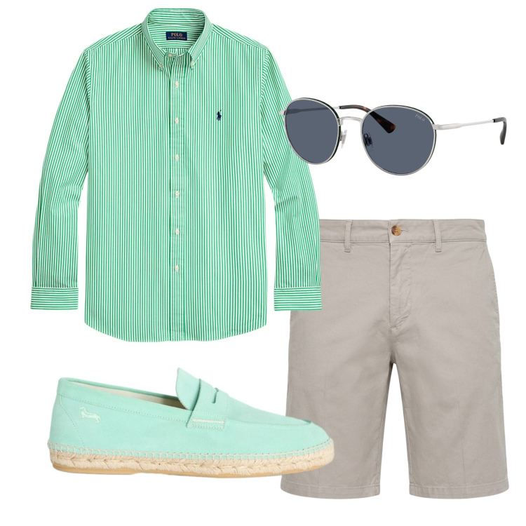 Outfit uomo - Total look #2450712. Stile Casual per Tutti i giorni. Abbinamento con espadrillas, bermuda, occhiali da sole, camicie.