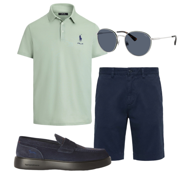 Outfit uomo - Total look #2450714. Stile Casual per Tutti i giorni. Abbinamento con bermuda, scarpe stringate, occhiali da sole, polo.