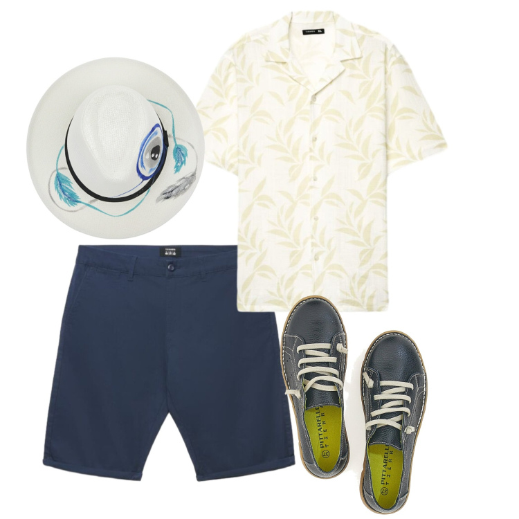 Outfit uomo - Agosto. Stile Casual per Tutti i giorni. Abbinamento con pantaloni corti, camicie a manica corta, sneakers, cappelli.