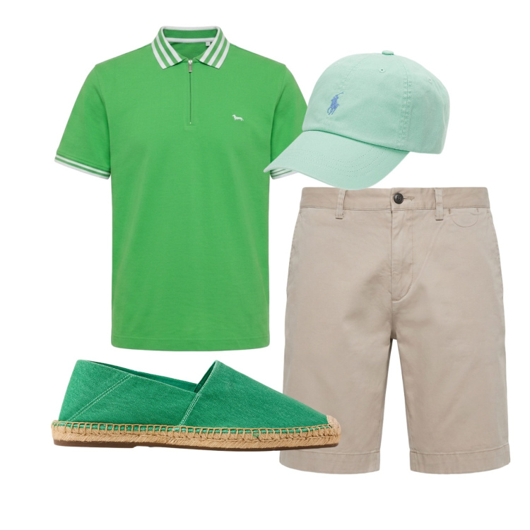 Outfit uomo - Total look #2450723. Stile Casual per Tutti i giorni. Abbinamento con polo, bermuda, cappelli, espadrillas.
