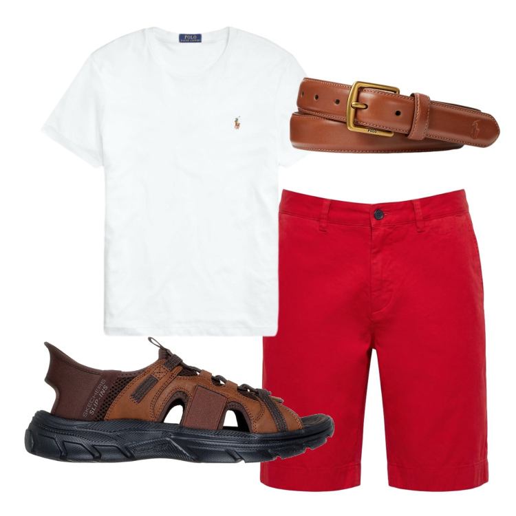 Outfit uomo - Total look #2450726. Stile Casual per Tutti i giorni. Abbinamento con bermuda, cinture, t-shirt, sandali.