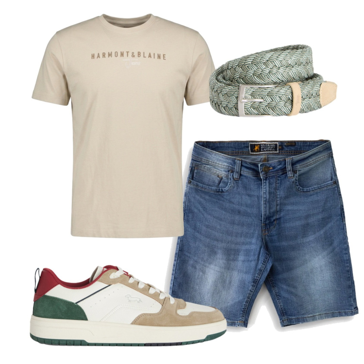 Outfit uomo - Total look #2450734. Stile Casual per Tutti i giorni. Abbinamento con sneakers, cinture, t-shirt, bermuda.