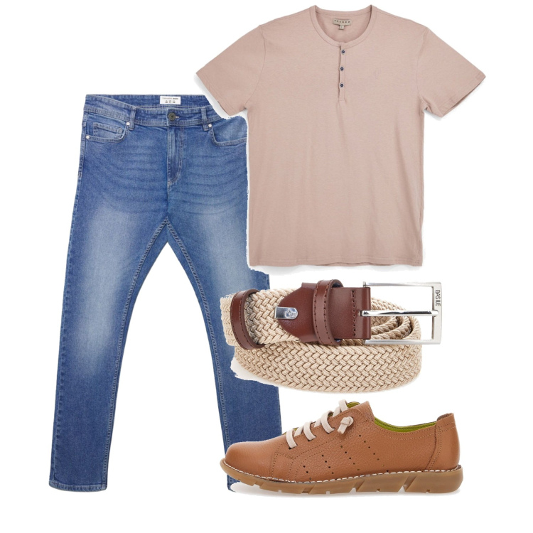 Outfit uomo - Agosto. Stile Casual per Tutti i giorni. Abbinamento con jeans skinny, sneakers, cinture, t-shirt.