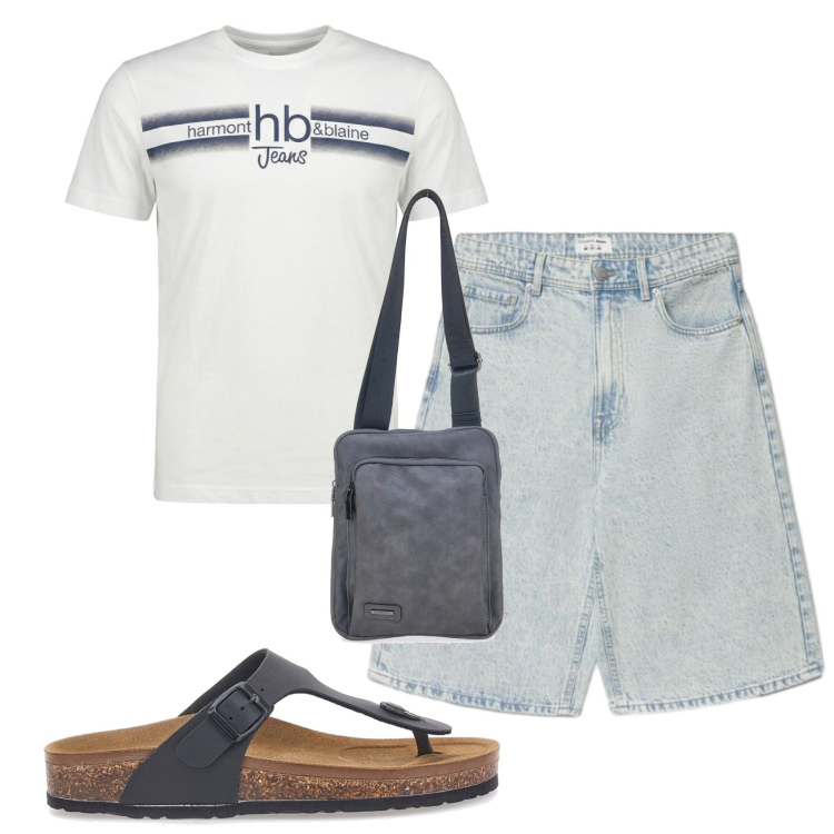 Outfit uomo - Total look #2450739. Stile Casual per Tutti i giorni. Abbinamento con t-shirt, shorts, portafogli, sandali.