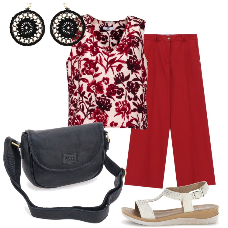 Outfit donna - Total look #2450741. Stile Casual chic per Tutti i giorni. Abbinamento con canottiere, pantaloni a palazzo, orecchini, borse a tracolla, sandali.