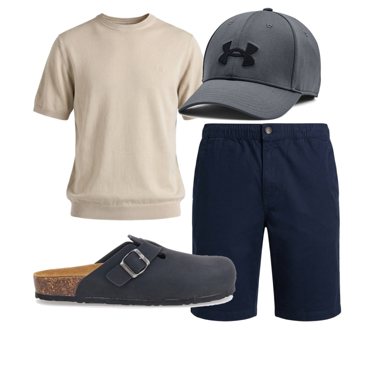 Outfit uomo - Total look #2450744. Stile Trendy per Tutti i giorni. Abbinamento con t-shirt, bermuda, cappelli, sandali.