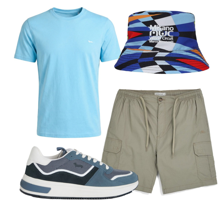 Outfit uomo - Total look #2450753. Stile Casual per Tutti i giorni. Abbinamento con t-shirt, sneakers, cappelli, shorts.