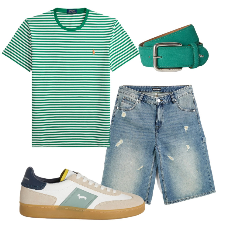 Outfit uomo - Total look #2450754. Stile Casual per Tutti i giorni. Abbinamento con sneakers, cinture, t-shirt, shorts.
