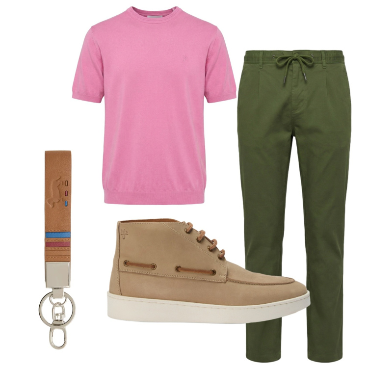 Outfit uomo - Total look #2450756. Stile Trendy per Serata speciale. Abbinamento con pantaloni, stivali e stivaletti, t-shirt, portachiavi.