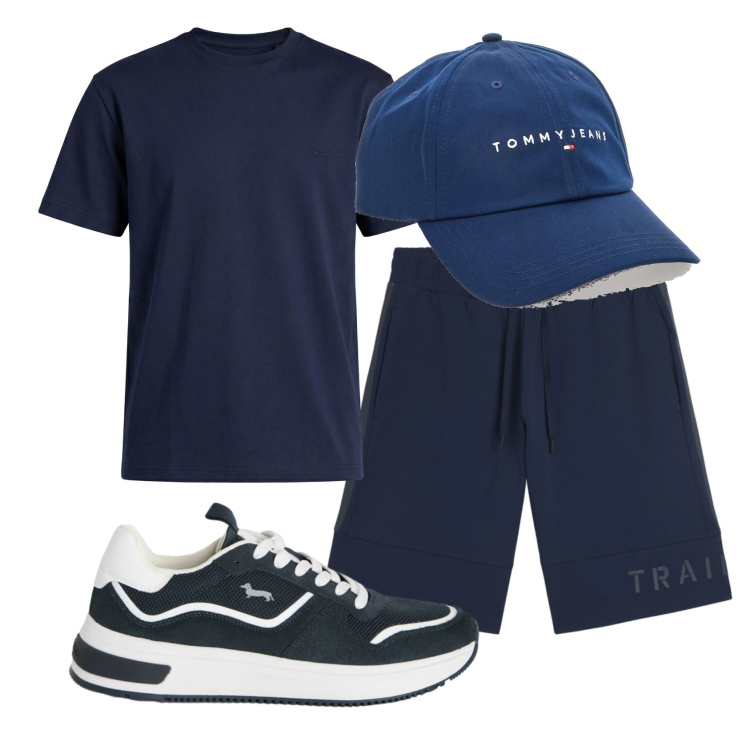 Outfit uomo - Total look #2450762. Stile Casual per Sport. Abbinamento con sneakers, t-shirt, bermuda, cappelli con visiera.