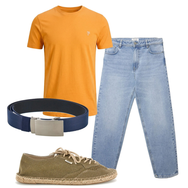 Outfit uomo - Total look #2450776. Stile Casual per Tutti i giorni. Abbinamento con t-shirt, jeans, espadrillas, cinture.