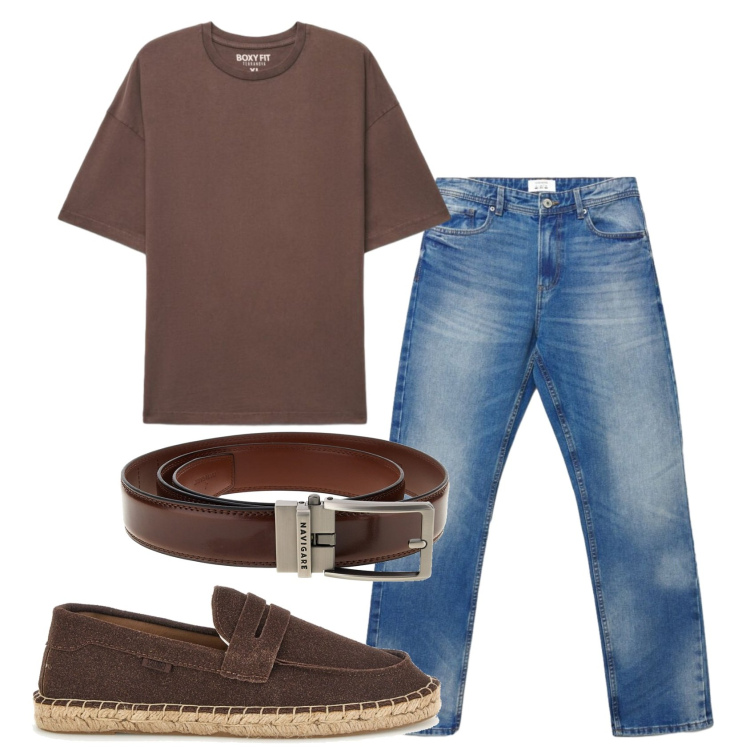 Outfit uomo - Total look #2450778. Stile Casual per Tutti i giorni. Abbinamento con jeans dritti, t-shirt, cinture, espadrillas.