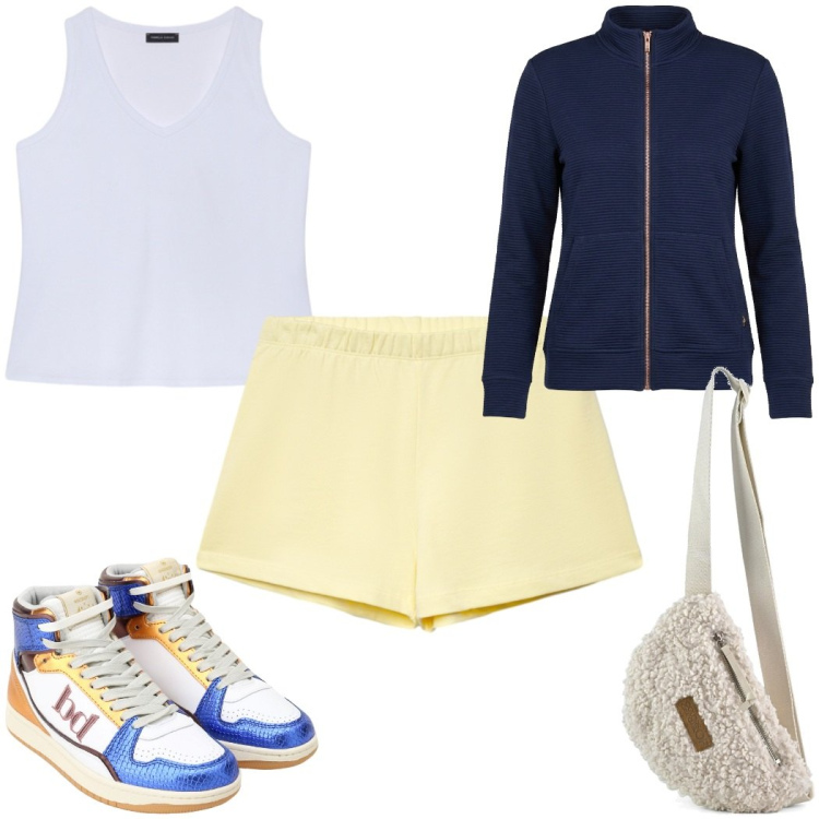Outfit donna - Total look #2450780. Stile Trendy per Sport. Abbinamento con shorts, sneakers alte, canottiere, marsupi, blazer.