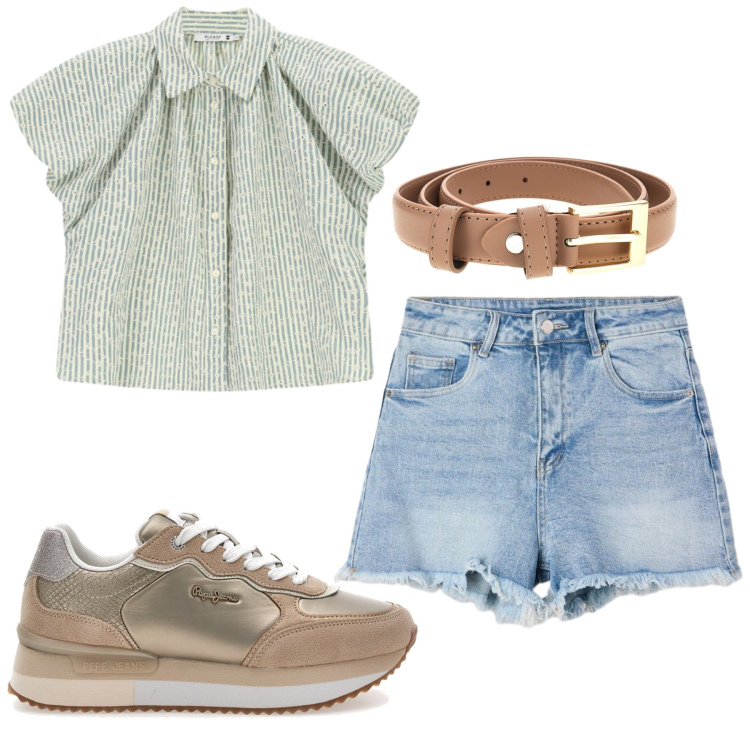 Outfit donna - Total look #2450785. Stile Basic per Mare. Abbinamento con shorts, camicie a manica corta, sneakers, cinture.