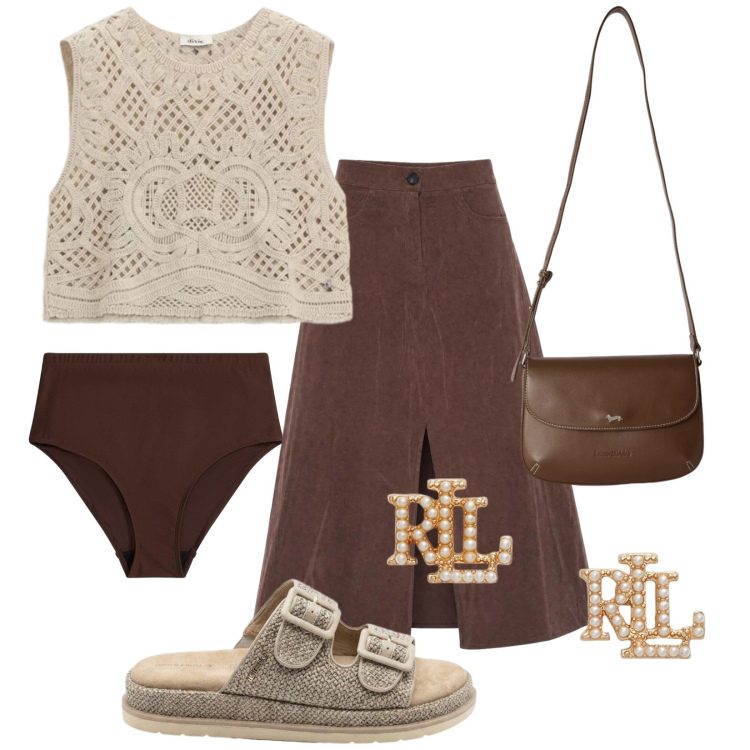 Outfit donna - Vintage. Stile Vintage retrò per Tutti i giorni. Abbinamento con ciabatte, culotte, gonne lunghe, borse a tracolla, top, orecchini.