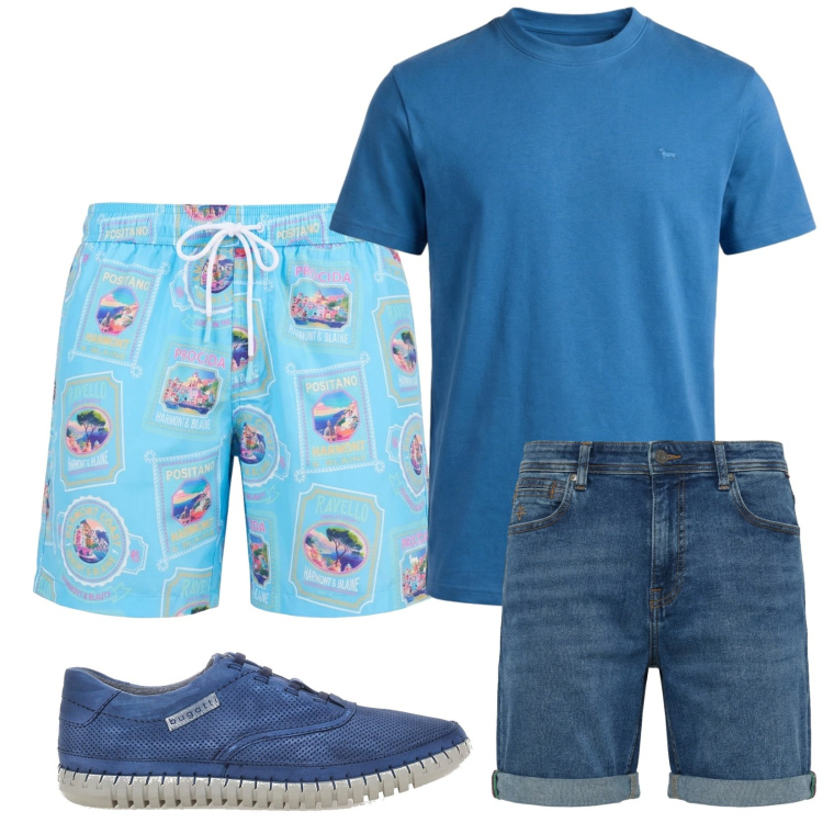 Outfit uomo - Total look #2450797. Stile Casual per Tutti i giorni. Abbinamento con t-shirt, bermuda, costumi, scarpe stringate.
