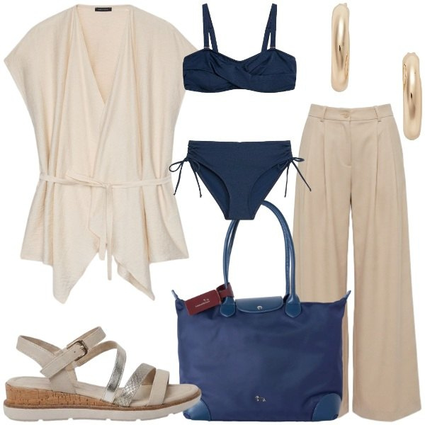 Outfit donna - Caftano Curvy. Stile Casual chic per Tutti i giorni. Abbinamento con sandali, bikini, pantaloni, shopping bag, caftani, orecchini.