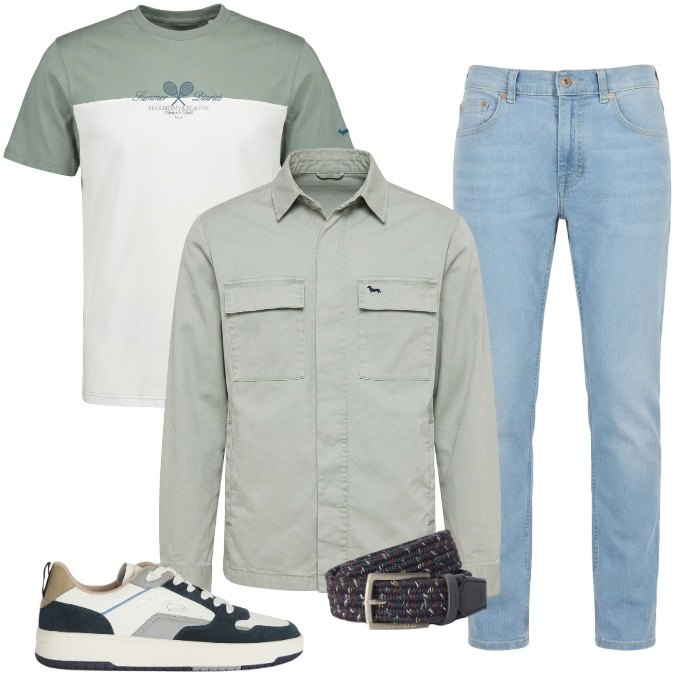 Outfit uomo - Versatilità Layering weekend estivi. Stile Casual per Tutti i giorni. Abbinamento con t-shirt, jeans, cappotti, sneakers, cinture.