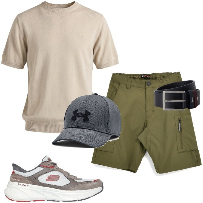 Outfit uomo - Gorpcore: un look PERFETTO per l\'estate!. Stile Trendy per Tutti i giorni. Abbinamento con t-shirt, cinture, cappelli, bermuda, sneakers.