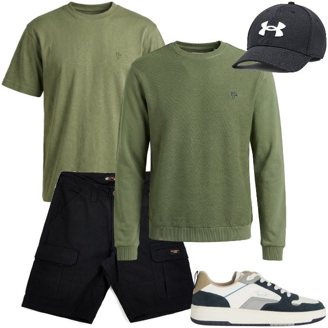 Outfit uomo - Uscite pomeridiane con gli amici. Stile Trendy per Serata speciale. Abbinamento con felpe, t-shirt, sneakers, bermuda, cappelli con visiera.