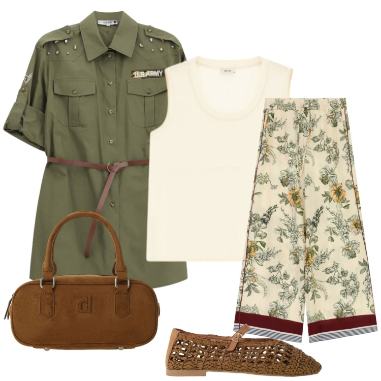 Outfit donna - Eleganza coloniale. Stile Etnico per Tutti i giorni. Abbinamento con camicie, pantaloni a palazzo, borse a mano, ballerine, canottiere.