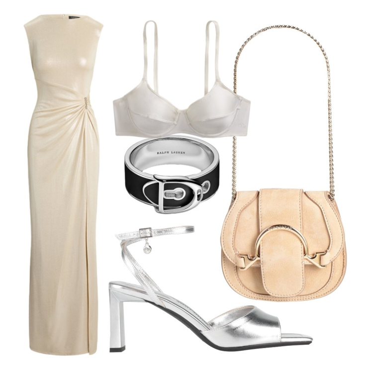 Outfit donna - Maxi dress. Stile Chic per Cerimonia. Abbinamento con marsupi, sandali col tacco, anelli, reggiseni, vestiti lunghi.