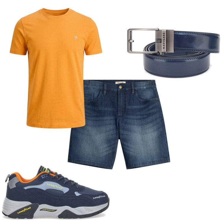 Outfit uomo - Ape con gli amici. Stile Urban per Tutti i giorni. Abbinamento con shorts, t-shirt, sneakers, cinture.