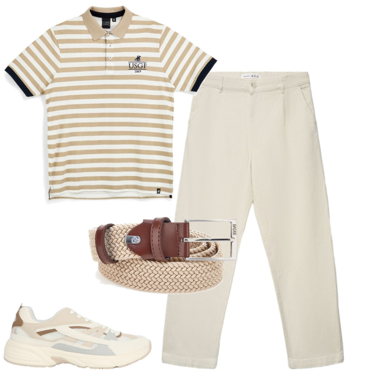 Outfit uomo - Terranova. Stile Casual per Tutti i giorni. Abbinamento con sneakers, pantaloni chino, cinture, polo.