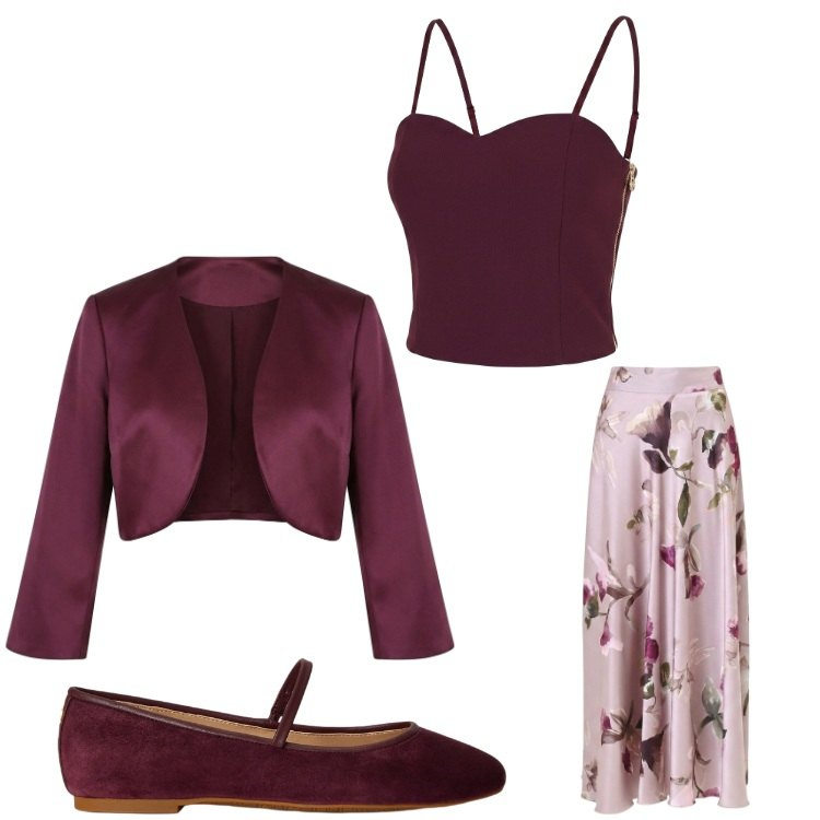 Outfit donna - Firenze. Stile Bon Ton per Serata fuori. Abbinamento con gonne lunghe, top, bolero, ballerine.