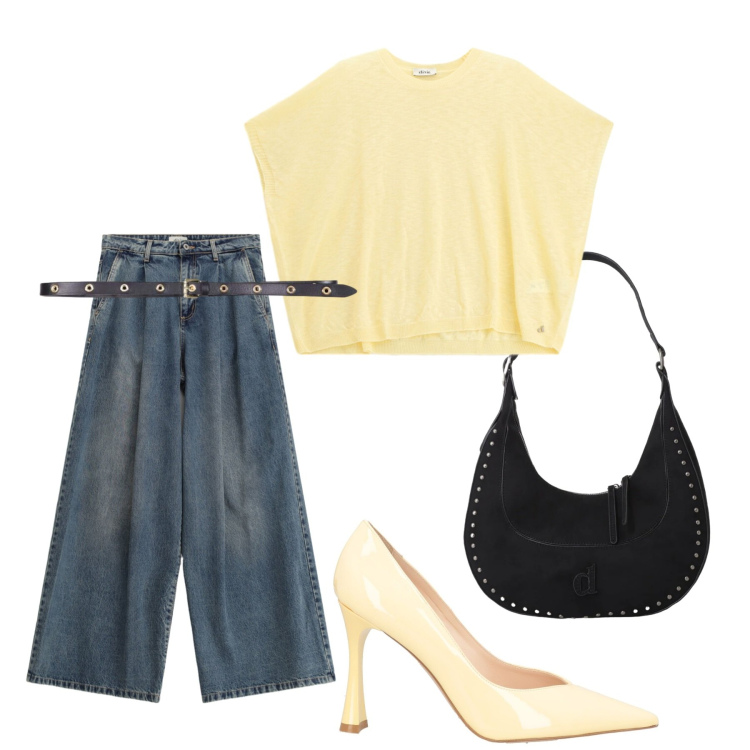 Outfit donna - Total look #2450979. Stile Minimal per Serata fuori. Abbinamento con décolleté, cinture, borse a spalla, top, jeans.