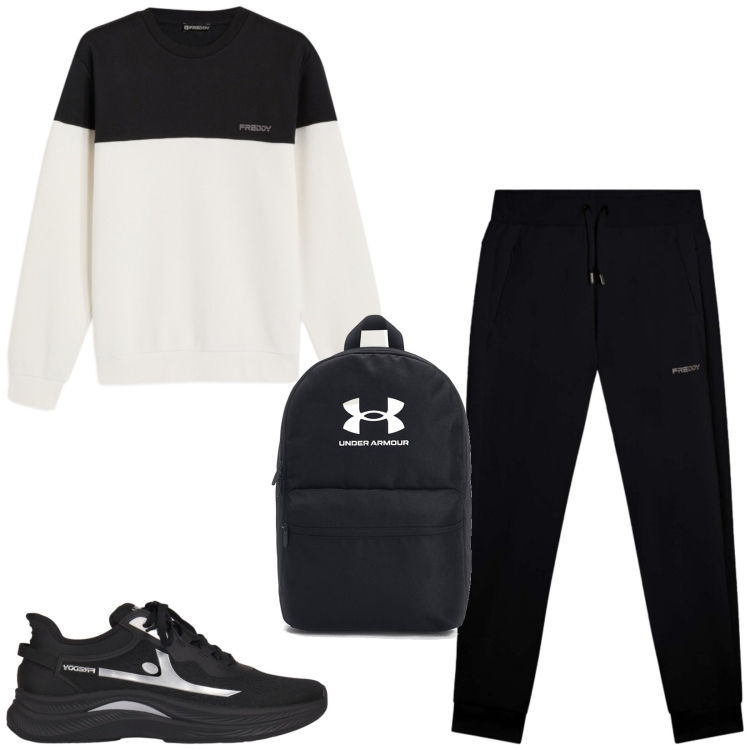 Outfit uomo - Total look #2450980. Stile Urban per Sport. Abbinamento con pantaloni, felpe, sneakers, borse sportive.