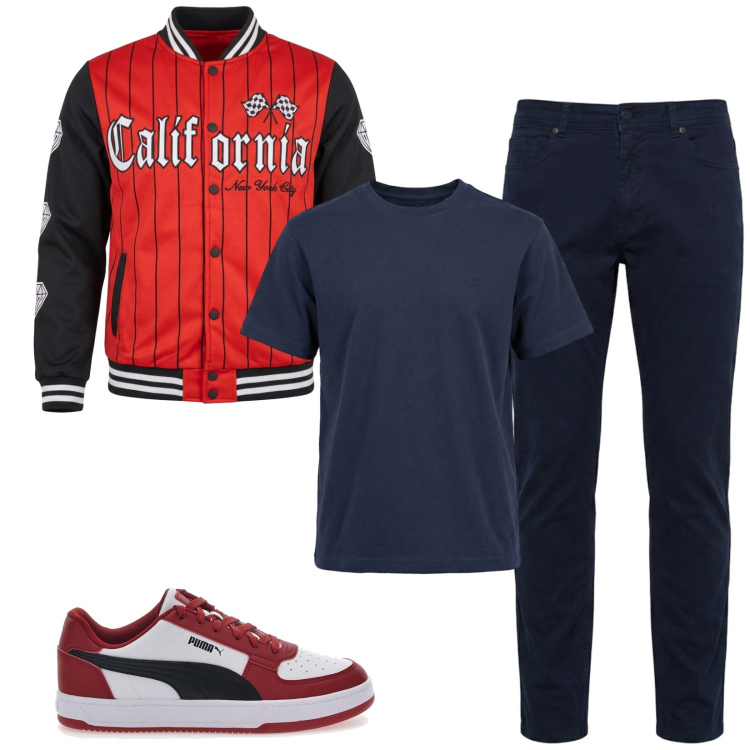 Outfit uomo - Total look #2450981. Stile Trendy per Serata speciale. Abbinamento con t-shirt, pantaloni, sneakers, bomber.