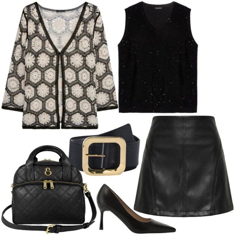 Outfit donna - Total look #2450982. Stile Glamour per Serata fuori. Abbinamento con minigonne, décolleté, cinture, cardigans, top, borse a mano.