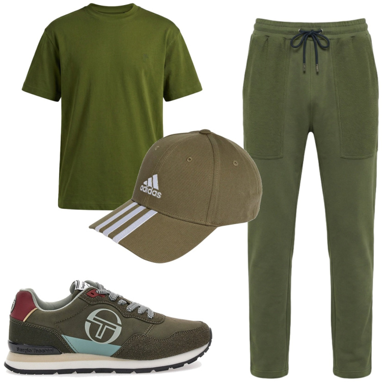 Outfit uomo - Total look #2450986. Stile Casual per Sport. Abbinamento con pantaloni, t-shirt, cappelli con visiera, sneakers.