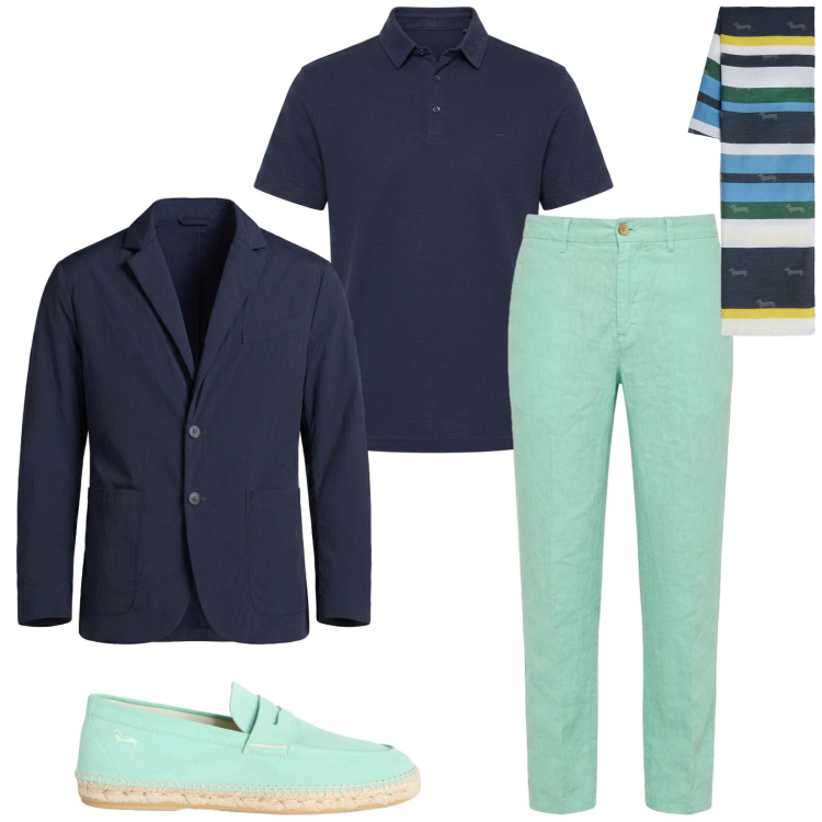 Outfit uomo - Total look #2450991. Stile Trendy per Serata speciale. Abbinamento con espadrillas, pantaloni chino, sciarpe, giacche, polo.