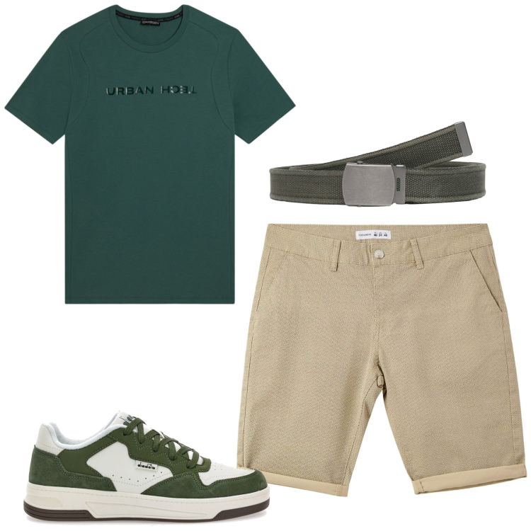 Outfit uomo - Total look #2450993. Stile Casual per Tutti i giorni. Abbinamento con pantaloni corti, cinture, t-shirt, sneakers.
