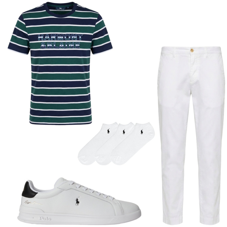 Outfit uomo - Total look #2451000. Stile Casual per Tutti i giorni. Abbinamento con pantaloni chino, t-shirt, calzini, sneakers.