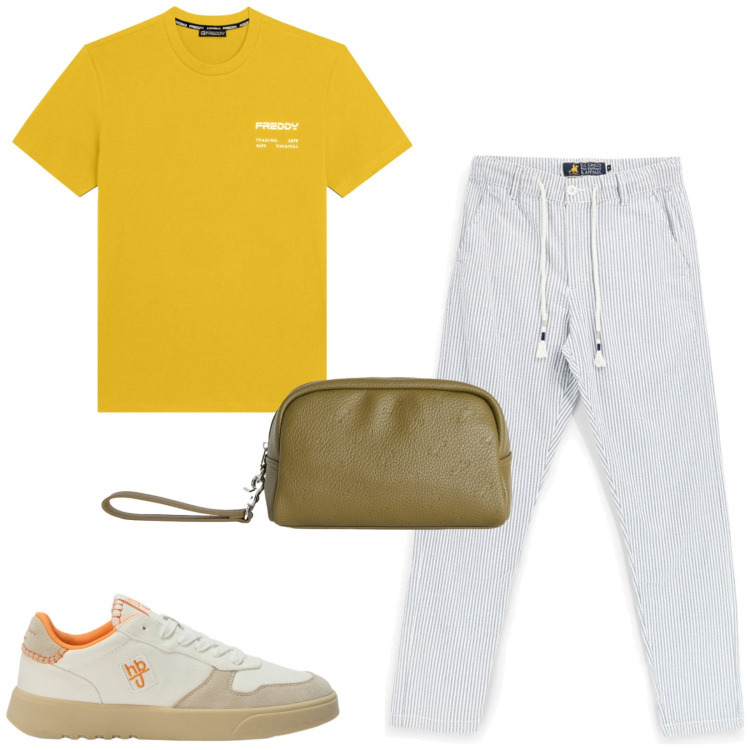 Outfit uomo - Total look #2451003. Stile Casual per Tutti i giorni. Abbinamento con borse sportive, sneakers, t-shirt, pantaloni.