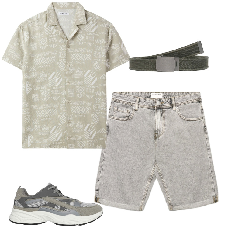 Outfit uomo - Terranno. Stile Casual per Tutti i giorni. Abbinamento con camicie a manica corta, sneakers, shorts, cinture.
