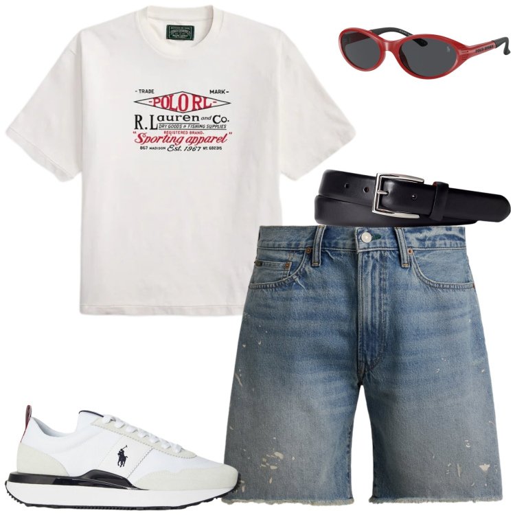 Outfit uomo - Total look #2451021. Stile Casual per Tutti i giorni. Abbinamento con cinture, sneakers, occhiali da sole, t-shirt, shorts.