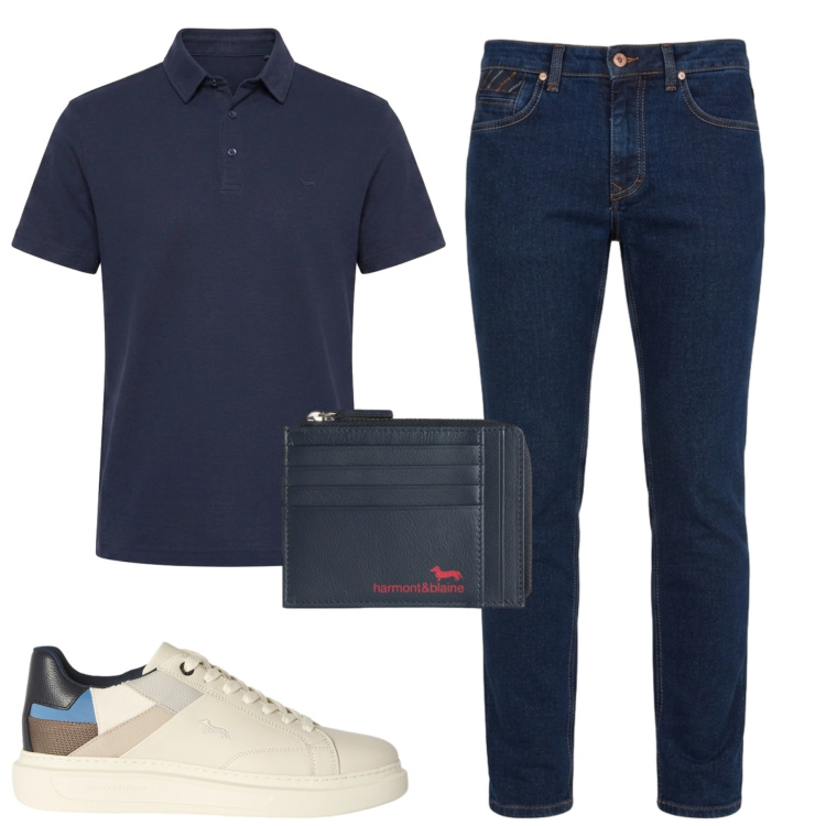 Outfit uomo - Total look #2451029. Stile Casual per Tutti i giorni. Abbinamento con polo, sneakers, jeans, portamonete.