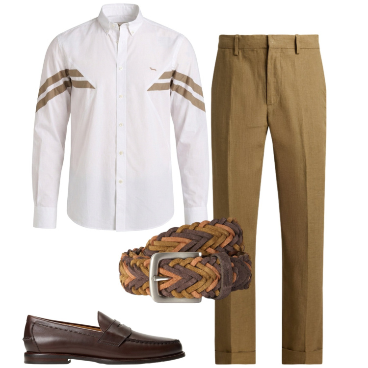 Outfit uomo - Agosto in città. Stile Urban per Tutti i giorni. Abbinamento con cinture, camicie, scarpe stringate, pantaloni.