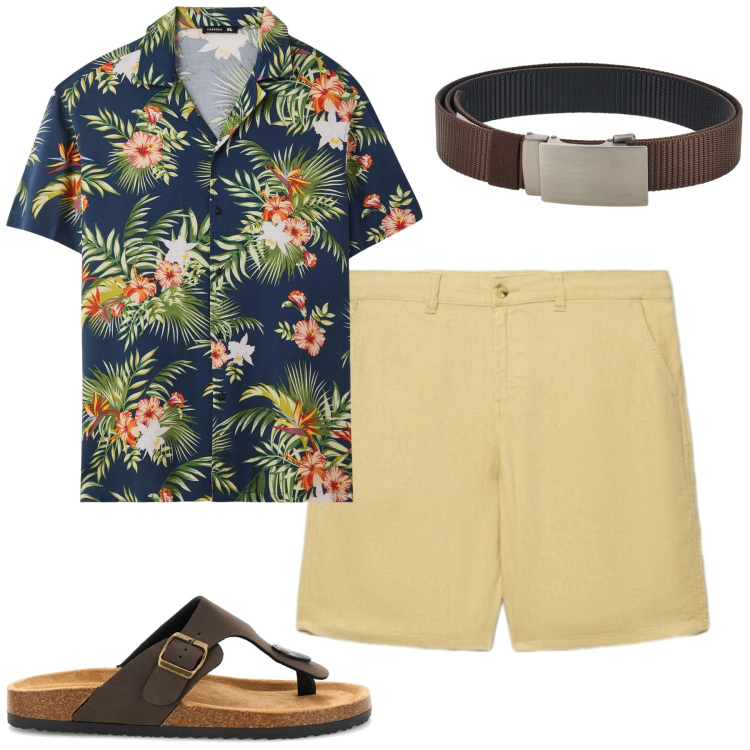 Outfit uomo - Total look #2451041. Stile Casual per Mare. Abbinamento con camicie a manica corta, shorts, cinture, sandali.