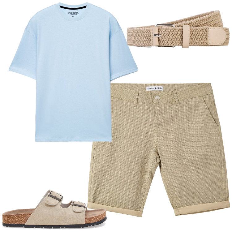 Outfit uomo - Total look #2451042. Stile Casual per Tutti i giorni. Abbinamento con cinture, pantaloni corti, t-shirt, sandali.