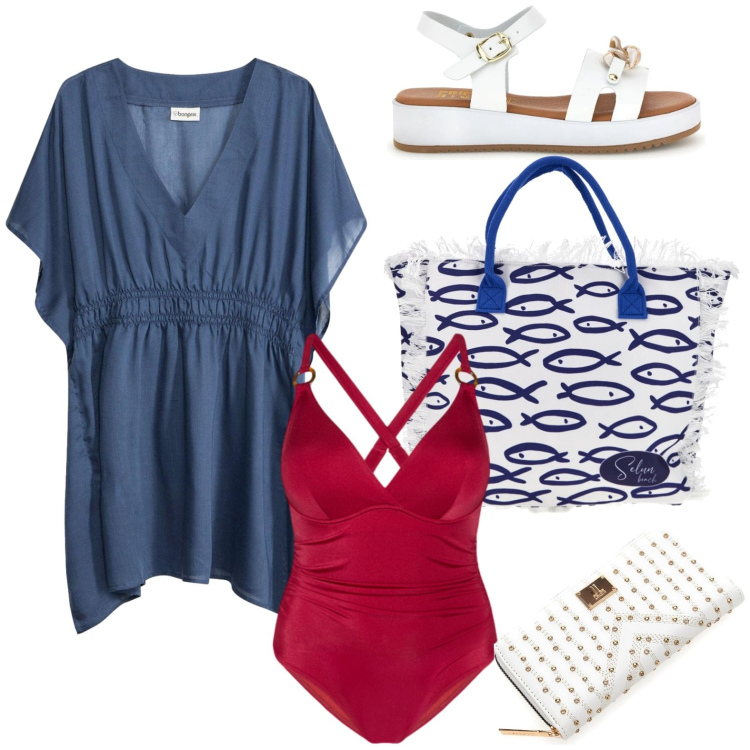 Outfit donna - Caftani e kimono leggeri. Stile Urban per Mare. Abbinamento con vestiti da spiaggia, costumi interi, portafogli, shopping bag, sandali.