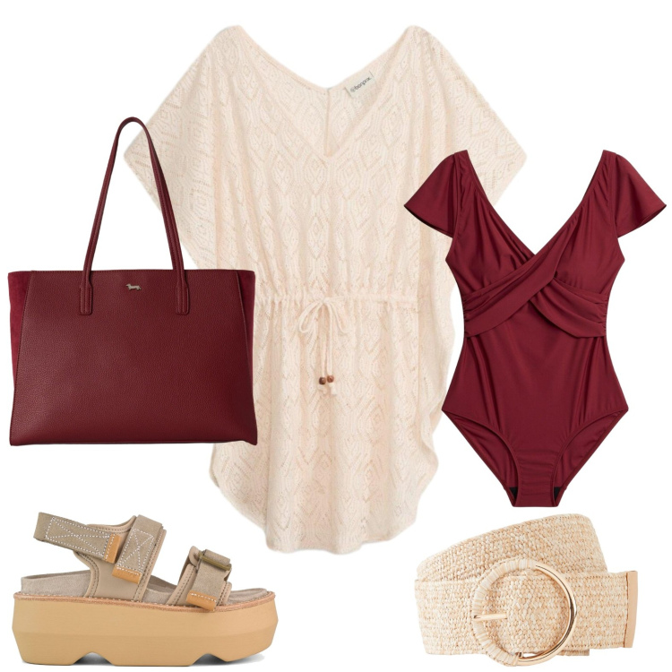 Outfit donna - Caftani e kimono leggeri. Stile Bon Ton per Mare. Abbinamento con costumi interi, cinture, vestiti da spiaggia, shopping bag, sandali col tacco.